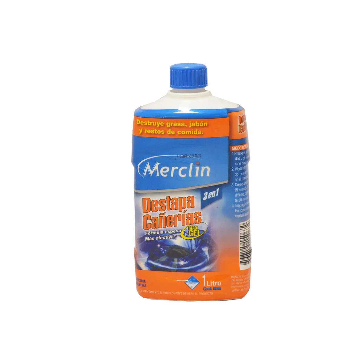 Destapa cañerias Merclin 3 en 1 Max gel 1 lt