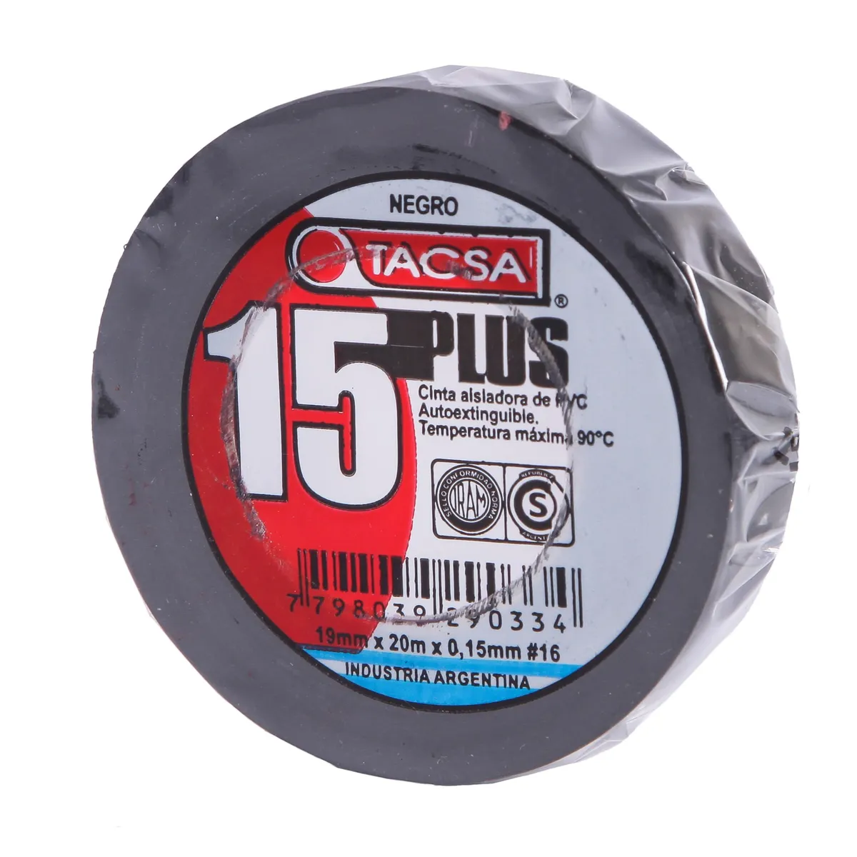 Cinta aisladora Tacsa pvc negro 15 plus 20 m.