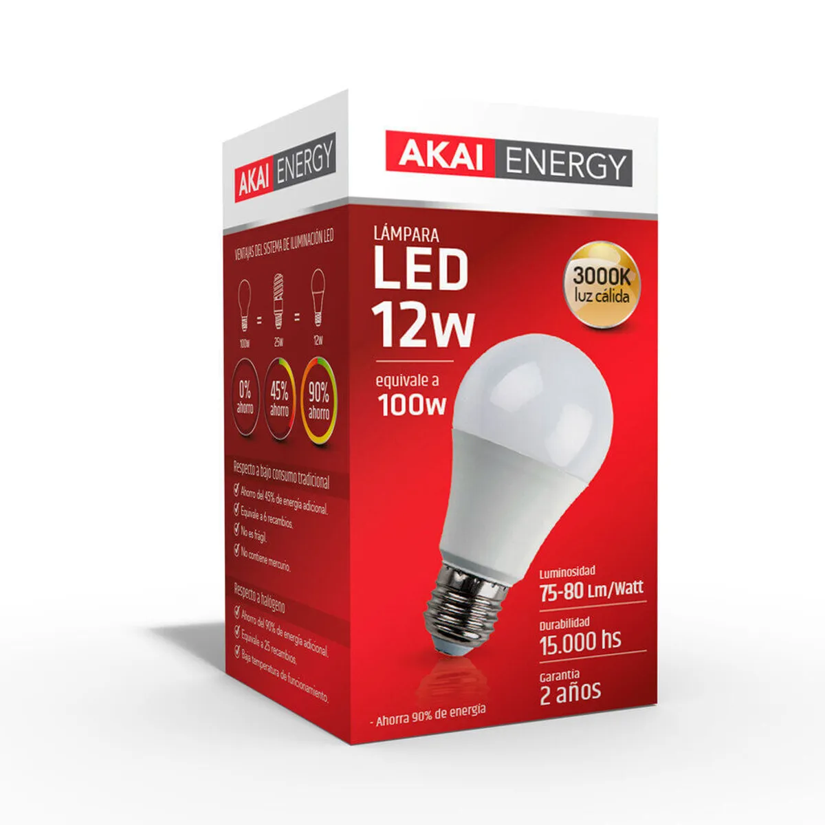 Lampara led bulbo Akai 12w calida e27