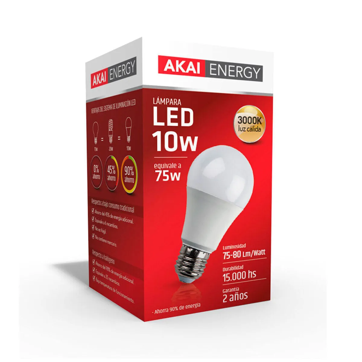 Lampara led bulbo Akai 10w calida e27