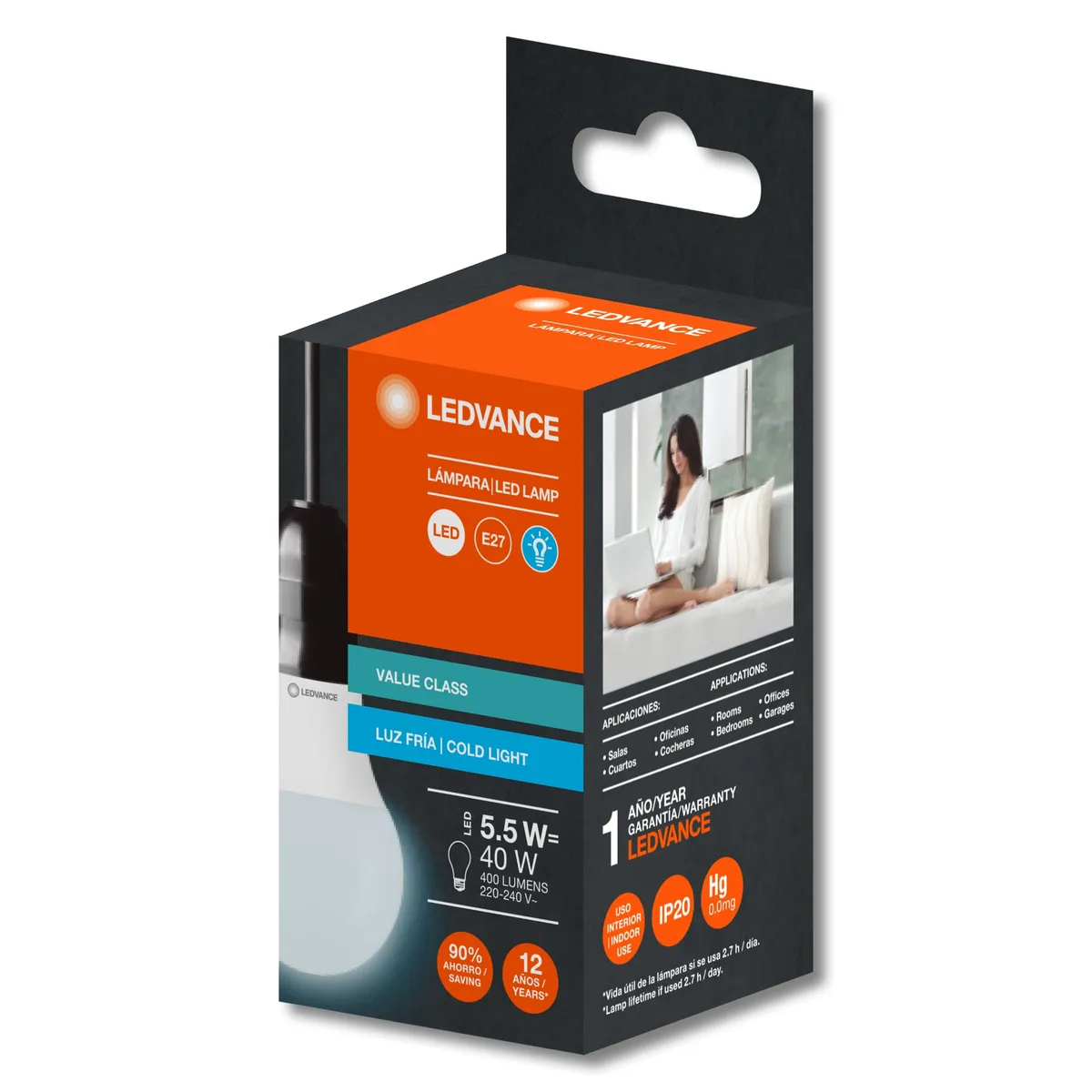 Lámpara Ledvance led bulbo 5.5w e27 fría