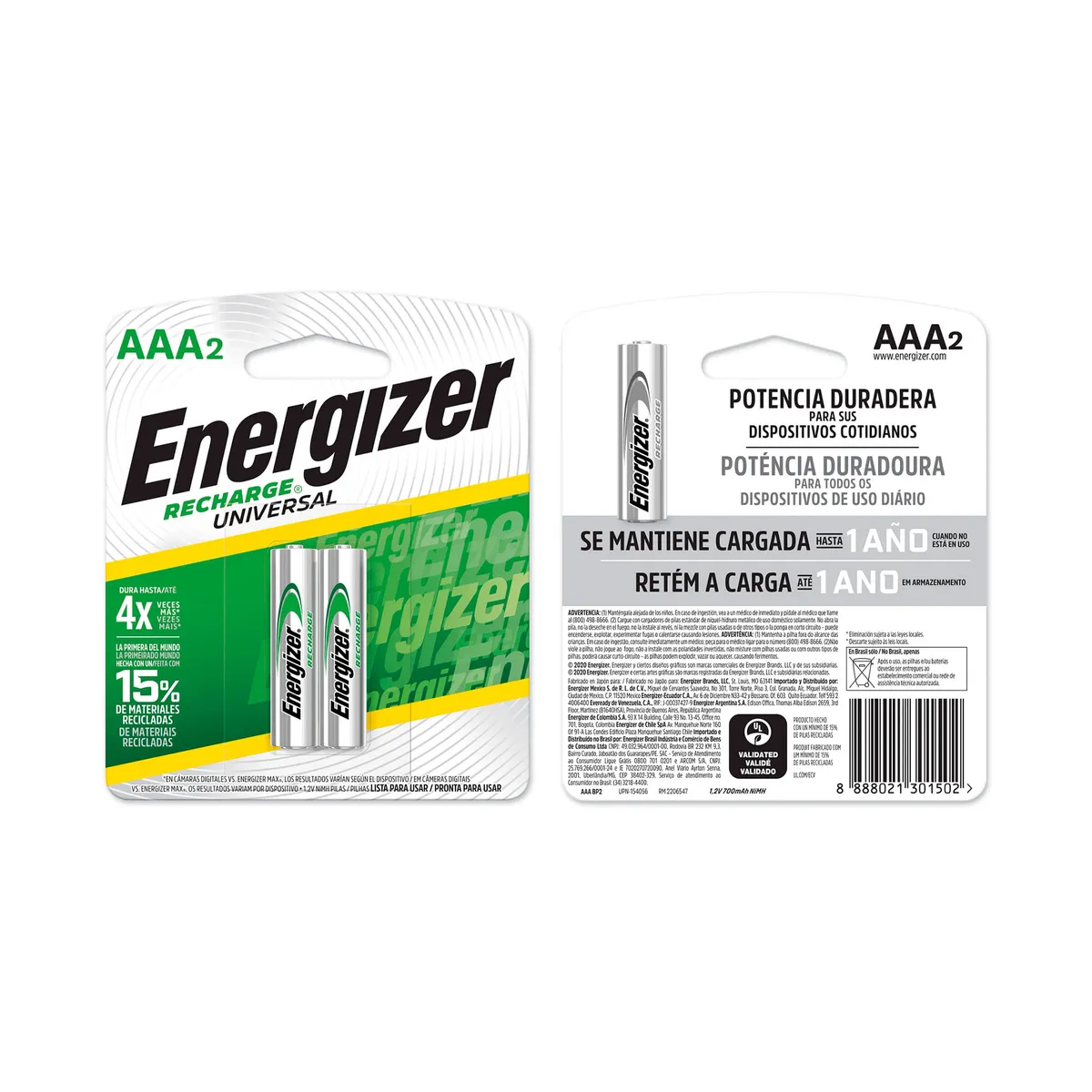 Pilas recargables Energizer tipo AAA 2 u.