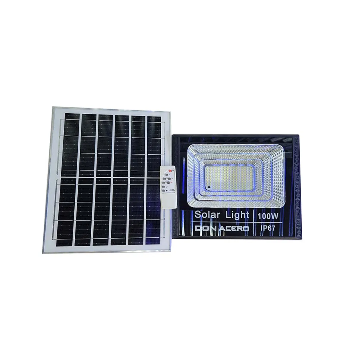 Reflector Led 100w con Panel Solar Exterior + Control Remoto DON ACERO