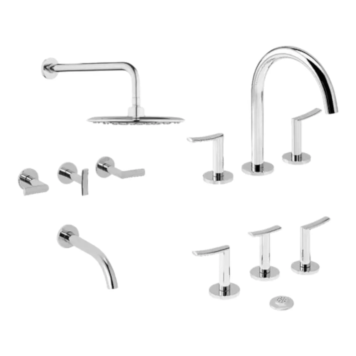Sets Grifería Baño Piazza Lavatorio + Bidet + Ducha Plateado