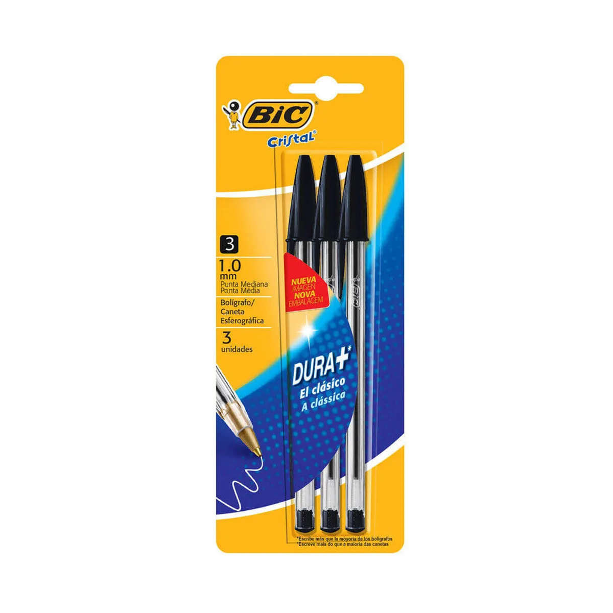 Lapicera BIC cristal negro 3 u.