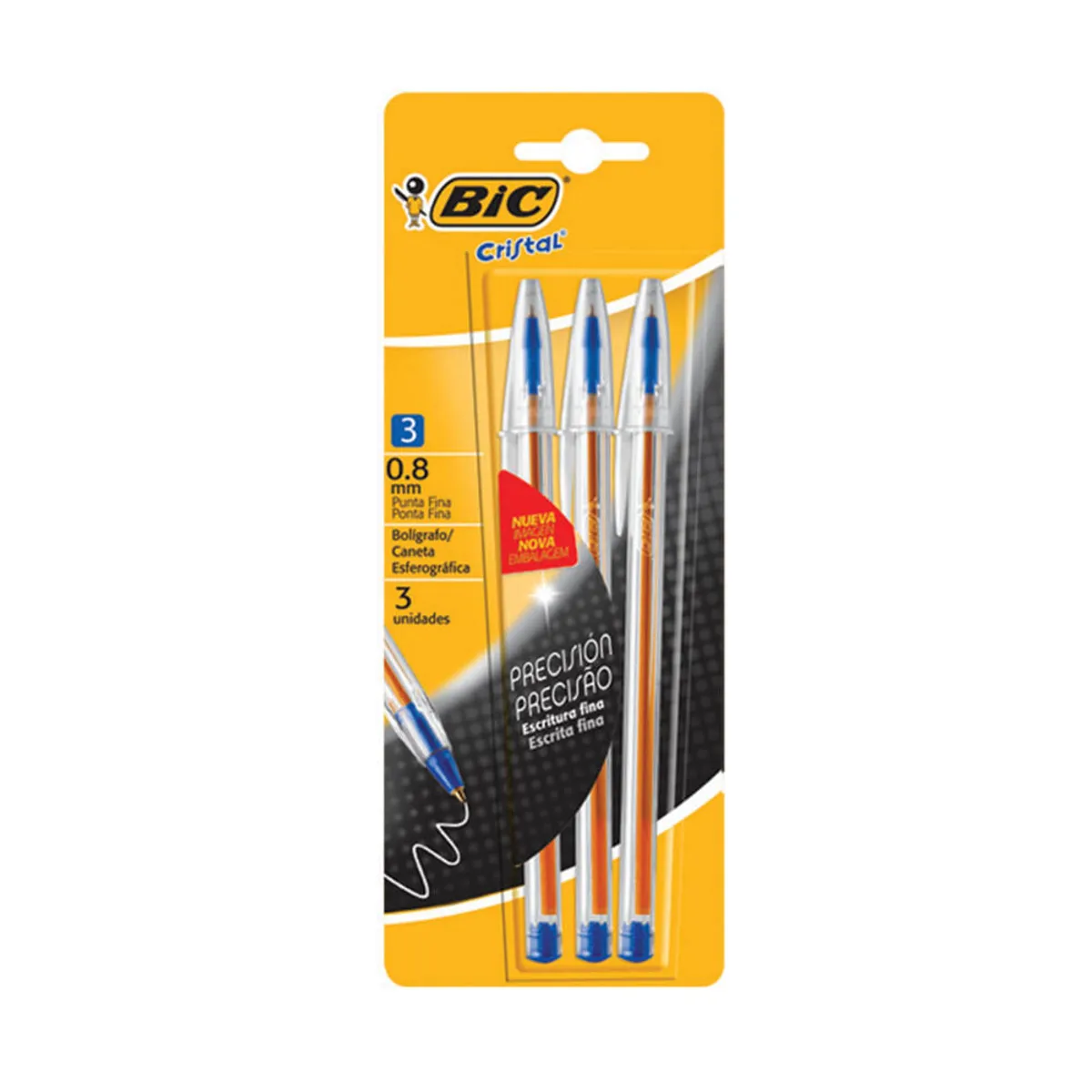 Lapicera BIC cristal fine 0.8 mm. azul 3 u.