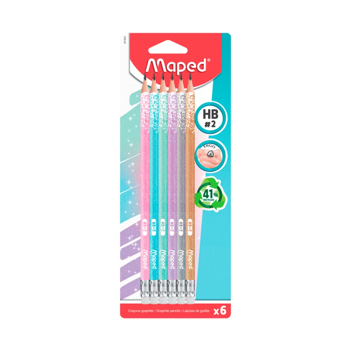 Lápiz grafito Maped glitter blackpeps con goma x 6 uni