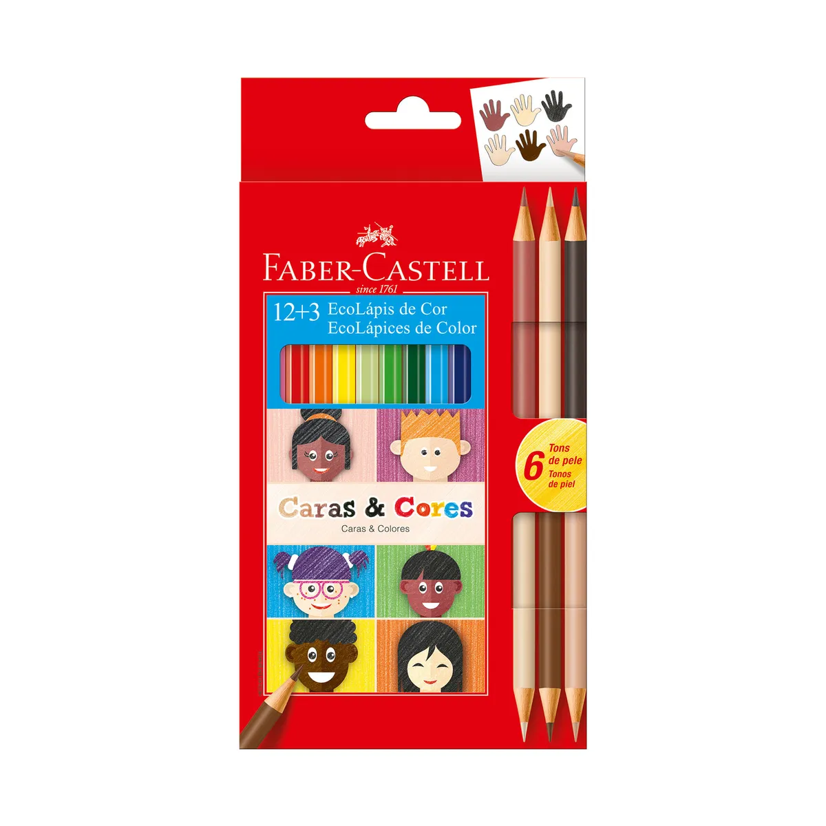 Lápices de colores Faber Castell caras y colores 12 u. + bicolor 3 u.