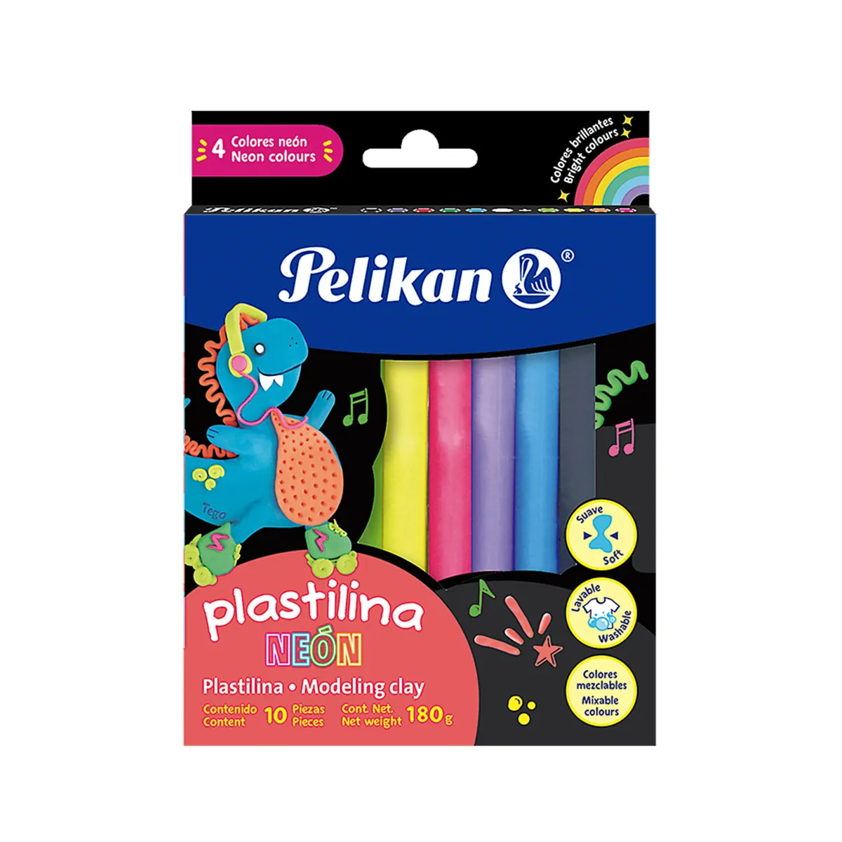 Plastilina Pelikan surtido neón 180 g. x 10 uni