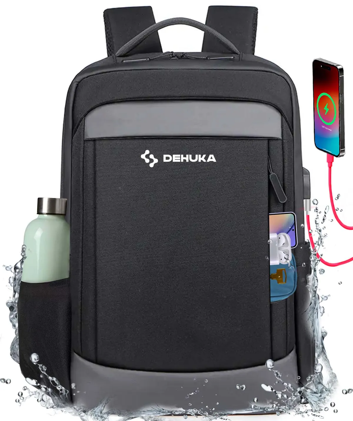 Mochila Impermeable Oxford Para Notebook Clásica Y Multifuncional Antirrobo Dehuka B06 Color Negro