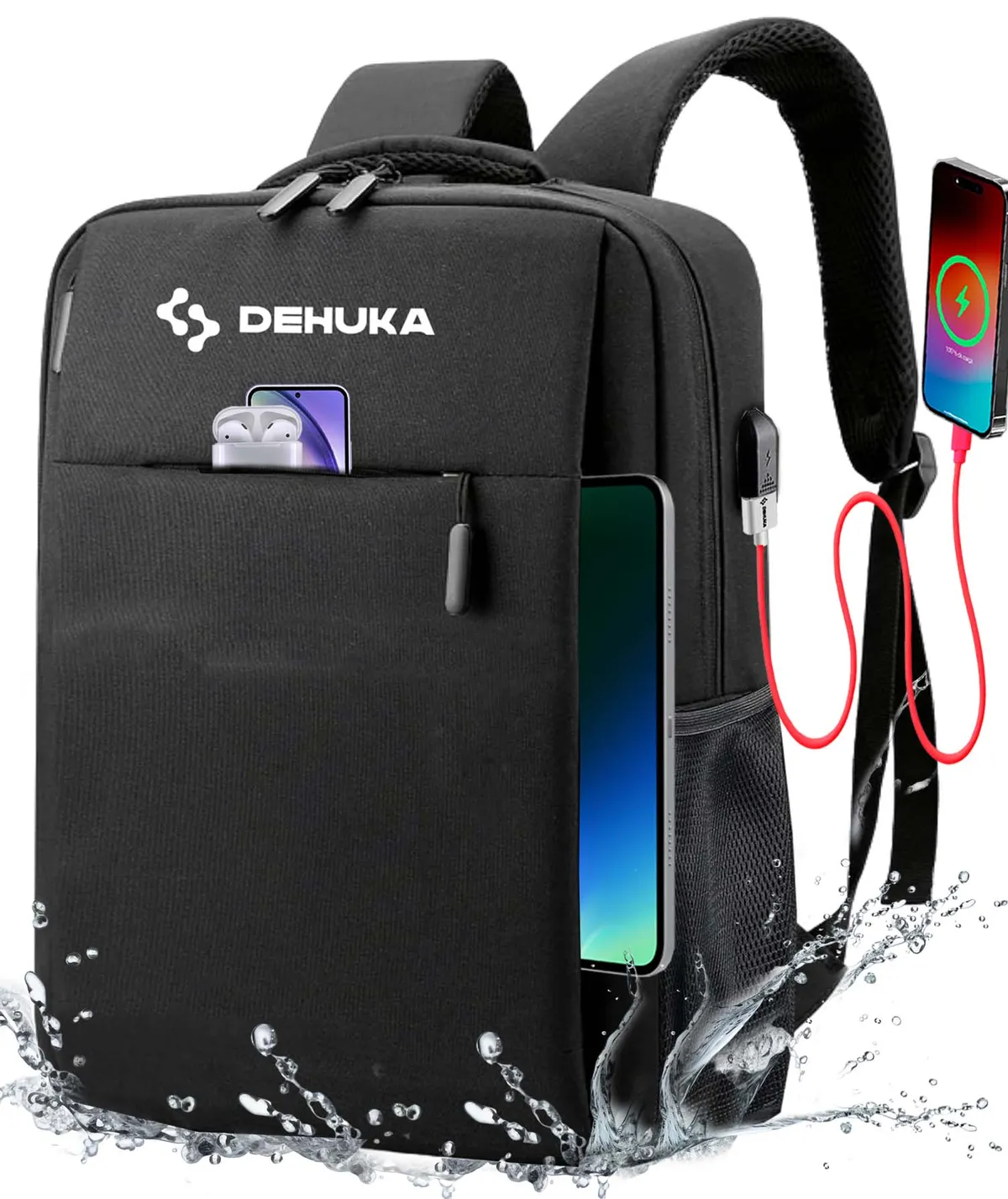 Mochila Impermeable Urbana Con Carga Usb Antirrobo Resistente Al Agua Dehuka B05 Negra