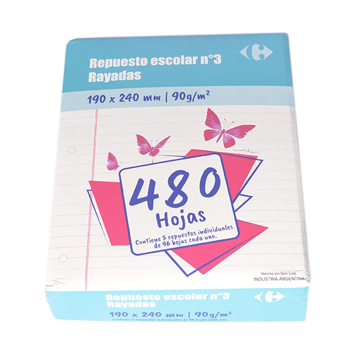 Repuesto escolar Carrefour N3 rayado 480 hojas