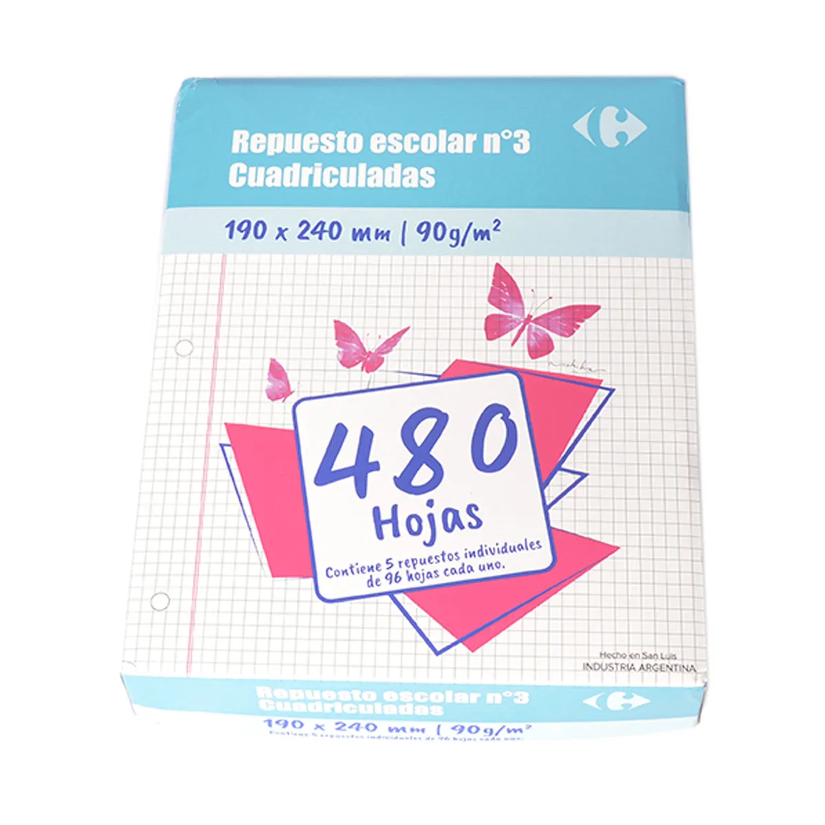 Repuesto escolar Carrefour N3 cuadriculado 480 hojas