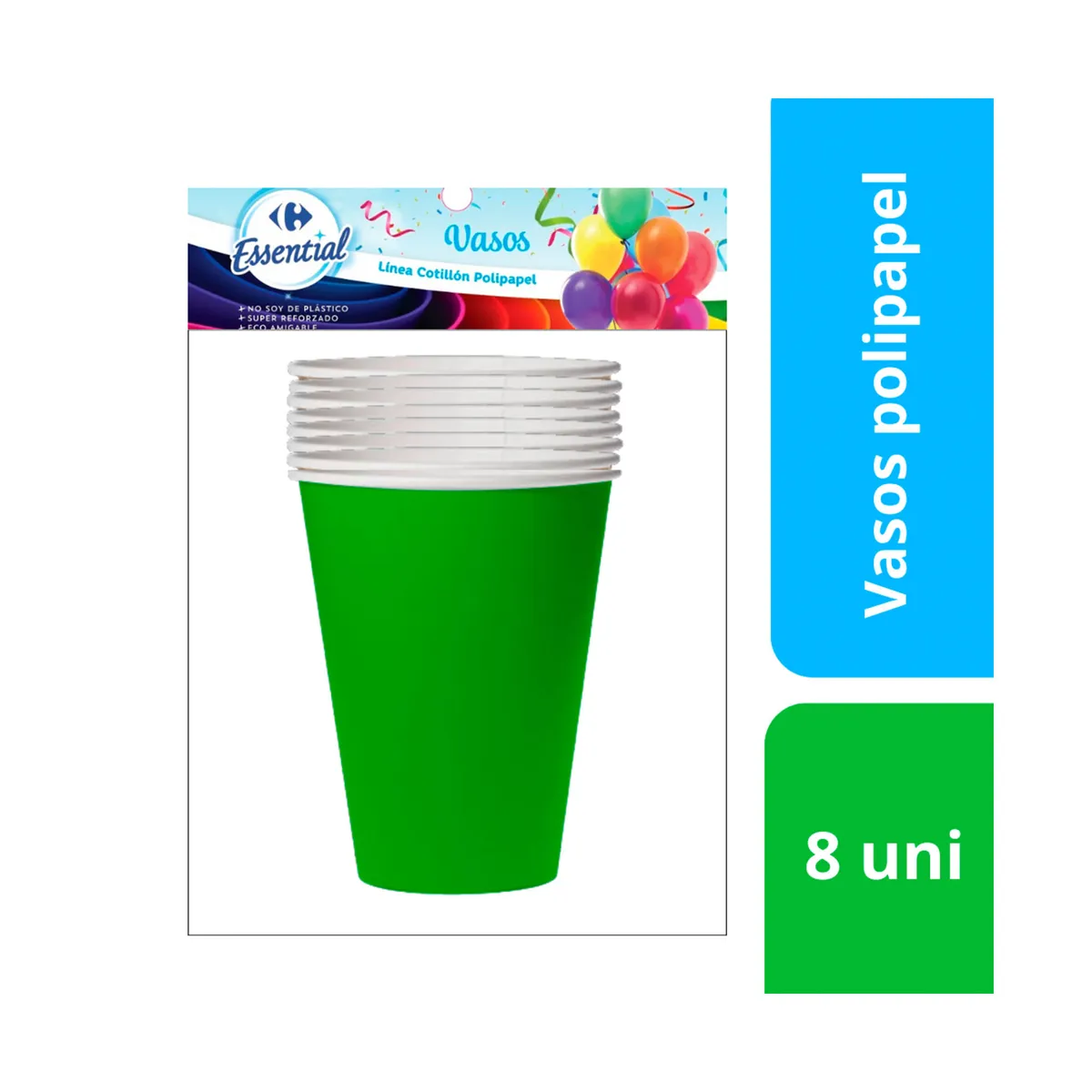 Vaso descartable Carrefour polipapel verde 8 oz x 8 uni