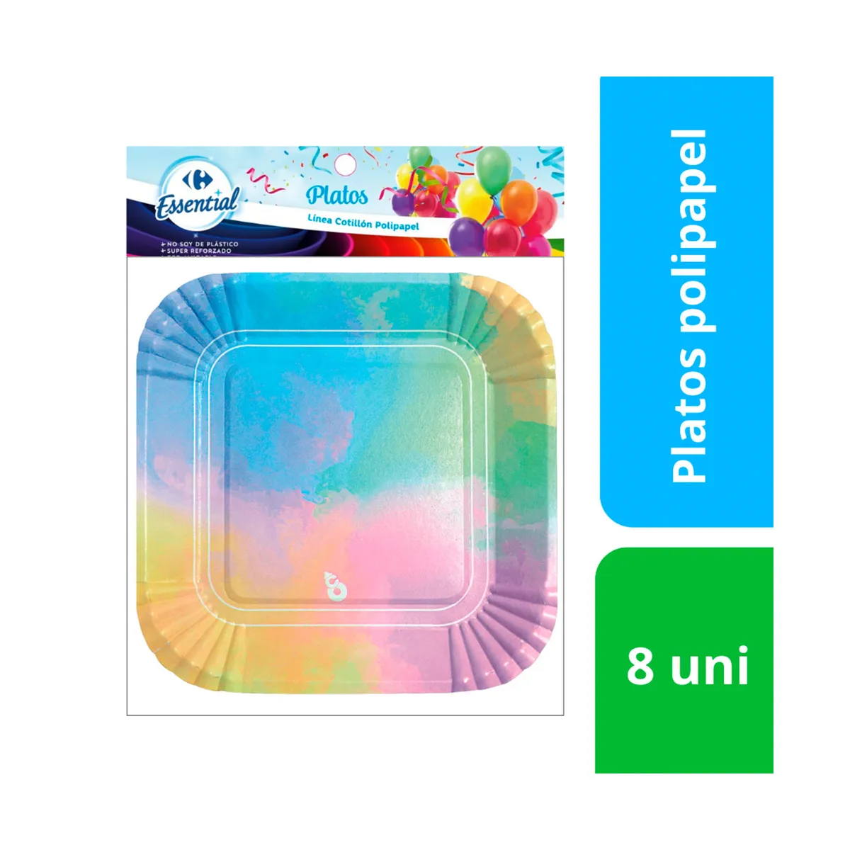 Plato descartable Carrefour polipapel cuad multi 18cm x 8 uni