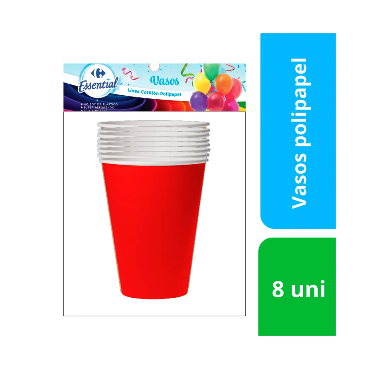 Vaso descartable Carrefour essential polipapel rojo 8 oz. x 8 uni