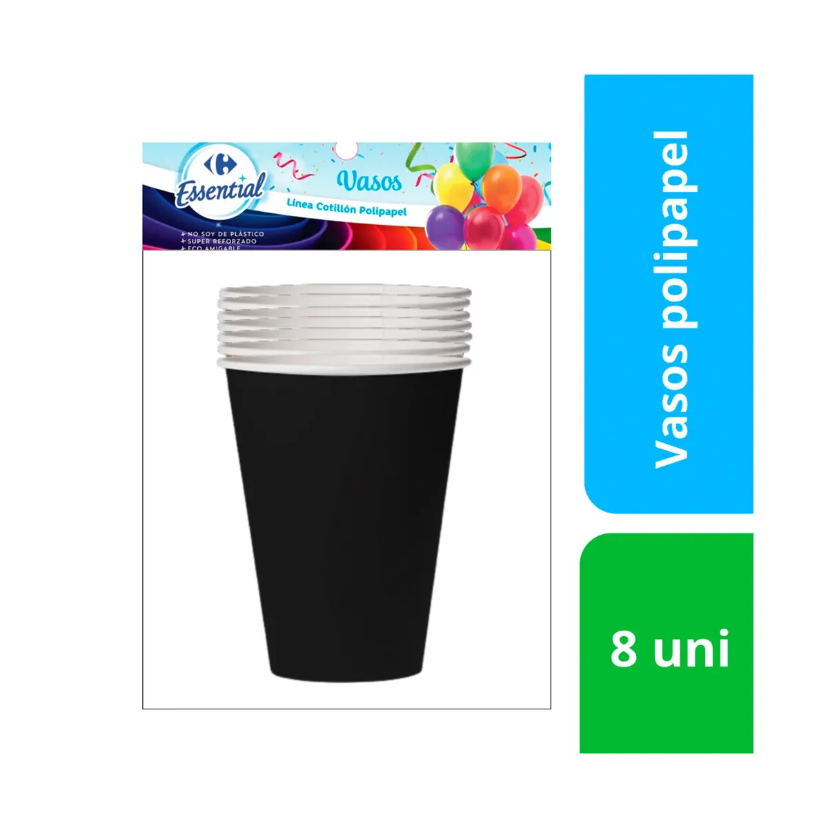 Vaso descartable Carrefour polipapel negro 8 oz. x 8 uni