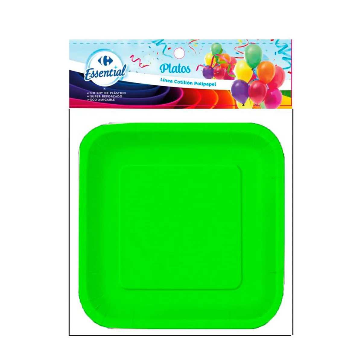 Plato Carrefour polipapel 18 cm verde fluo x 8 uni