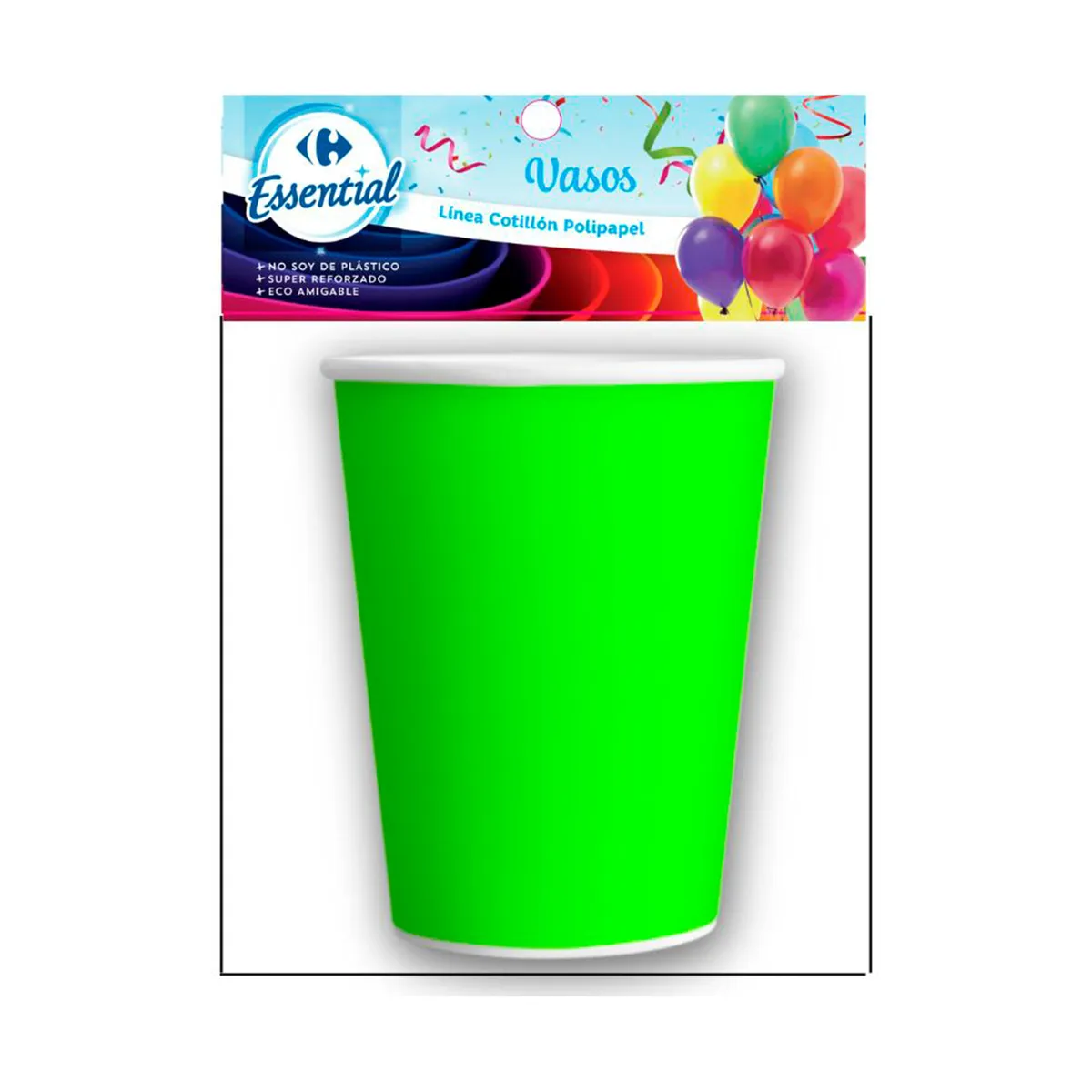 Vaso Carrefour polipapel 235 cc verde fluo x 8 uni