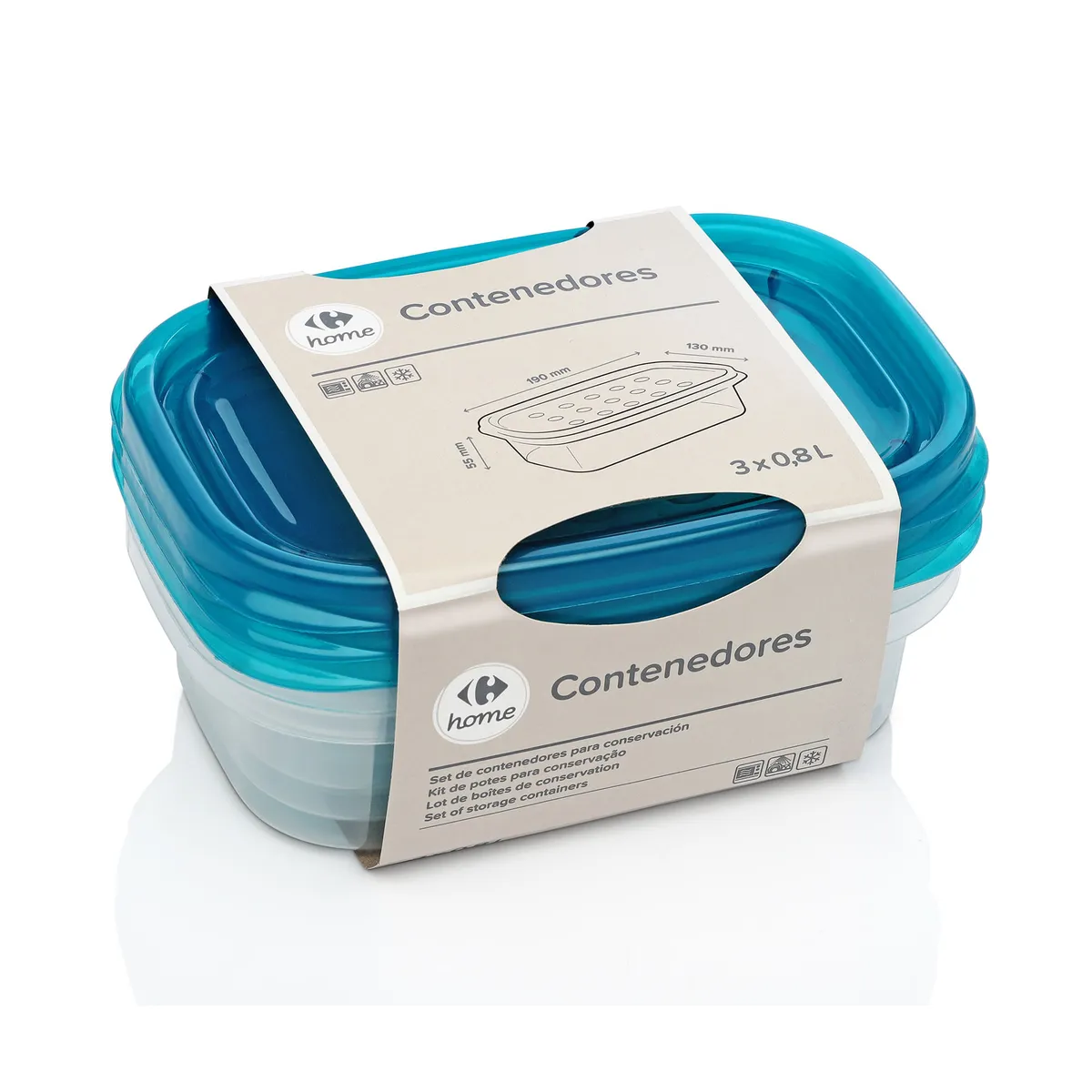 Set x3 contenedores Carrefour 0.8 lts