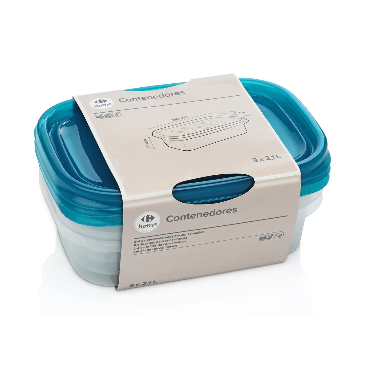 Set x3 contenedores Carrefour 2.1 lts