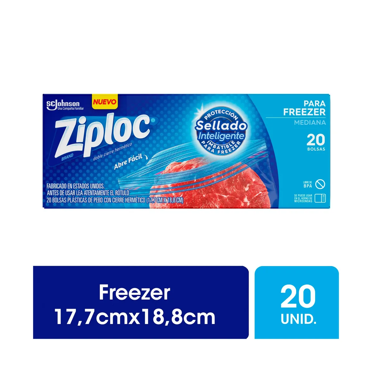 Bolsa hermética para freezer Ziploc mediana x 20 uni