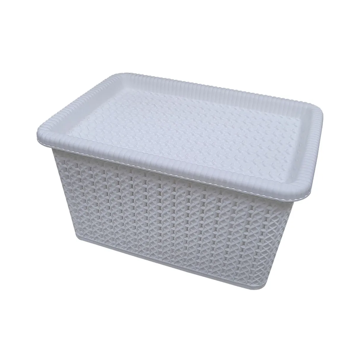 Caja organizadora simil ratan con tapa 5 lts. blanco