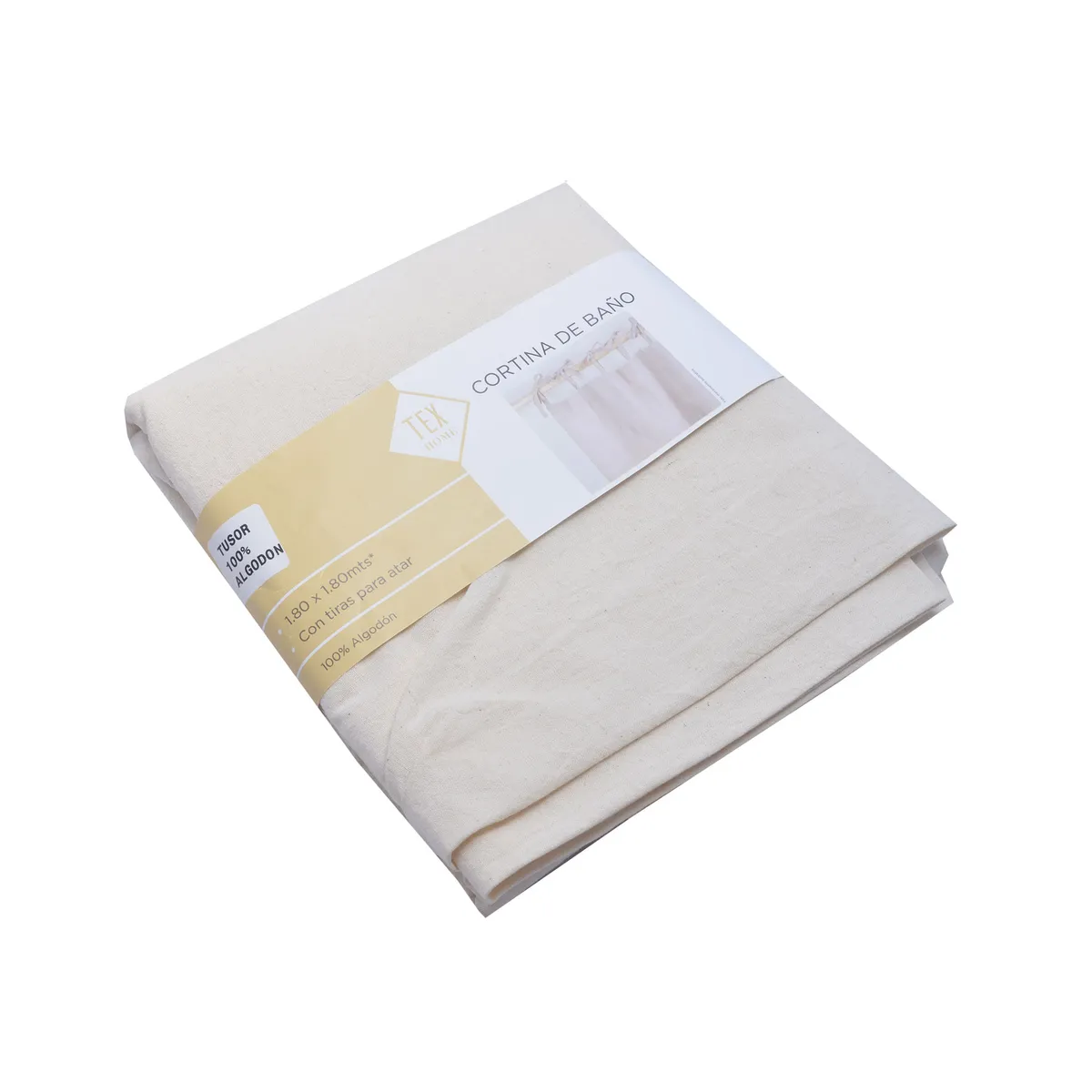 Cortina de baño tusor Tex Home con tiritas 1.8 x 1.8 mts.