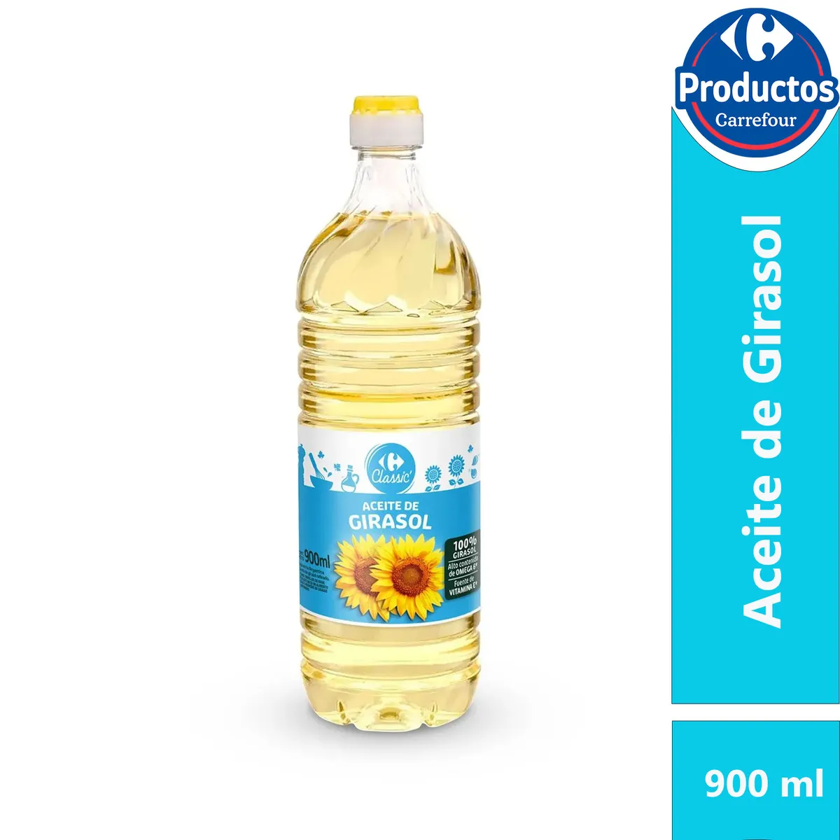 Aceite de girasol Carrefour Classic  alto omega pet 900 cc.