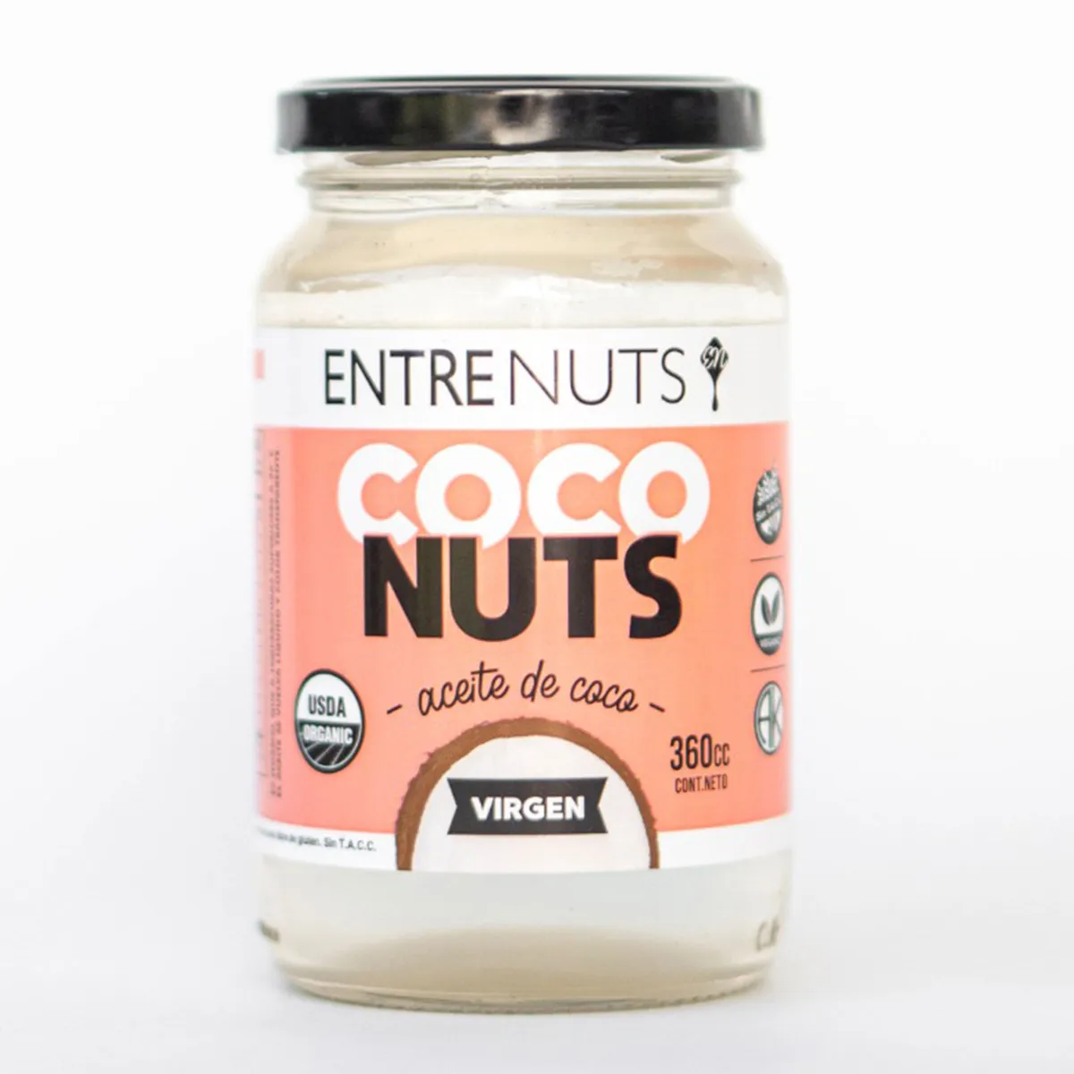 Aceite de coco Entrenuts virgen orgánico 360 g.