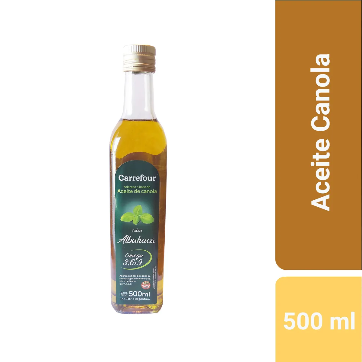 Aceite de canola Carrefour albahaca sin gluten 500 cc.
