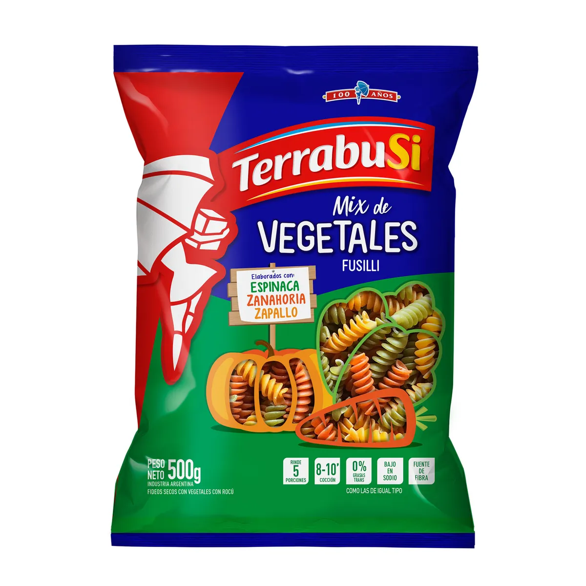 Fideos tirabuzón Terrabusi 3 vegetales 500 g.