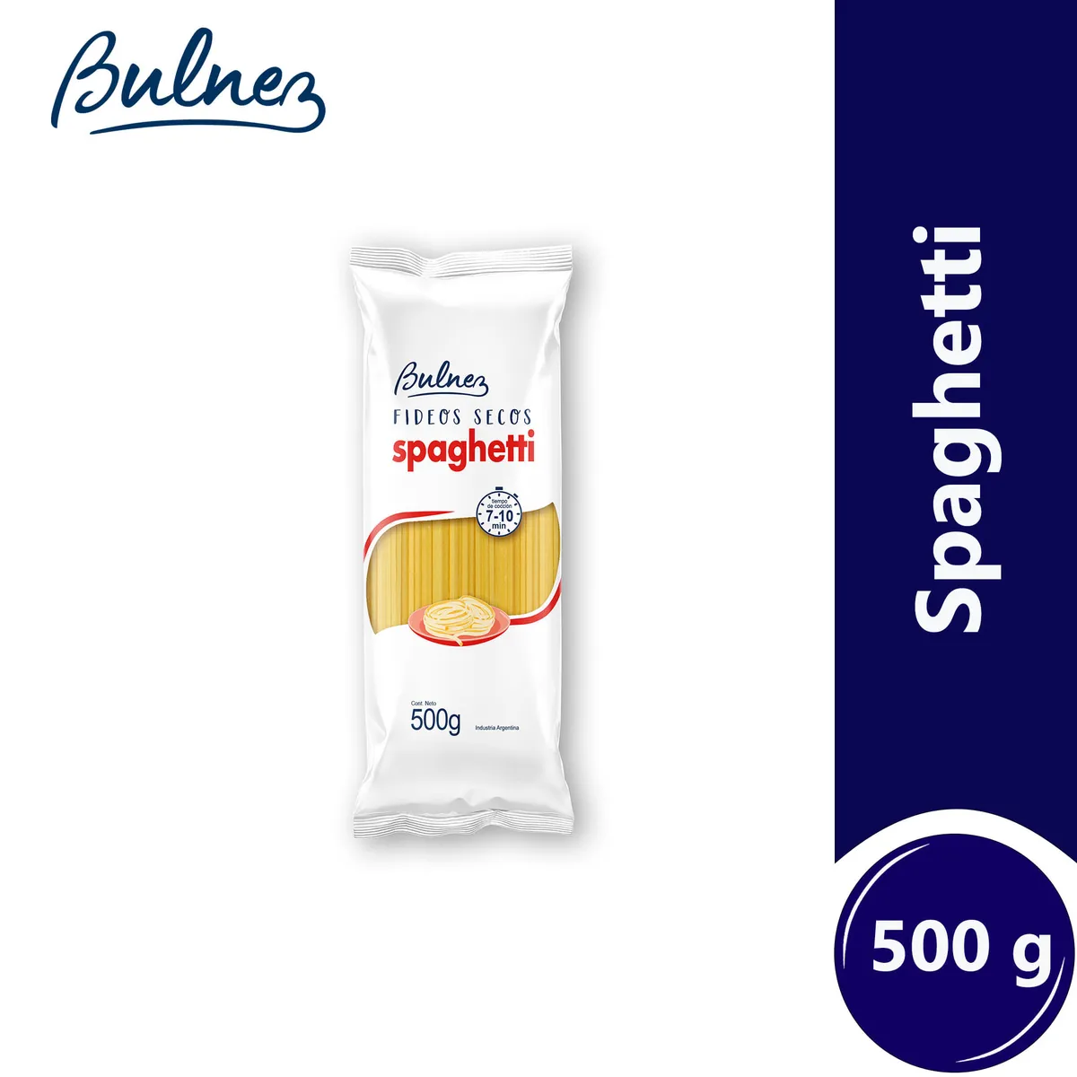 Fideo spaghetti Bulnez en paquete 500 g.