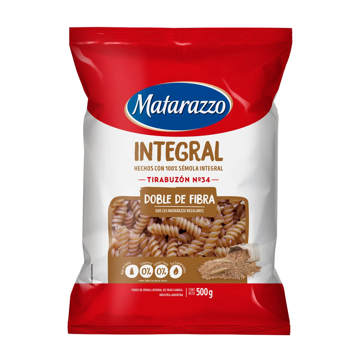 Fideos integrales tirabuzon Matarazzo 500 g.
