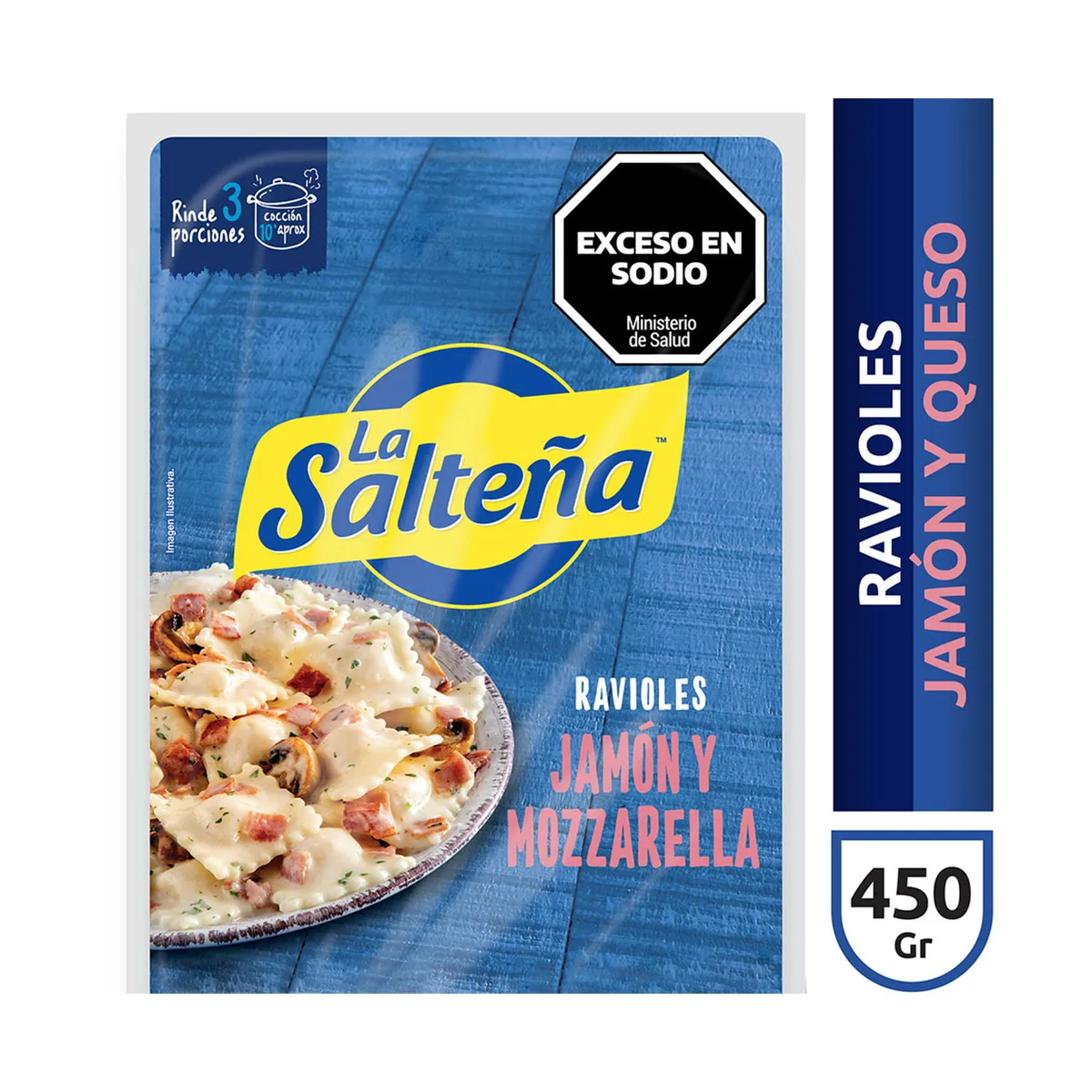 Ravioles La salteña de jamón y muzzarella en blister 450 g.