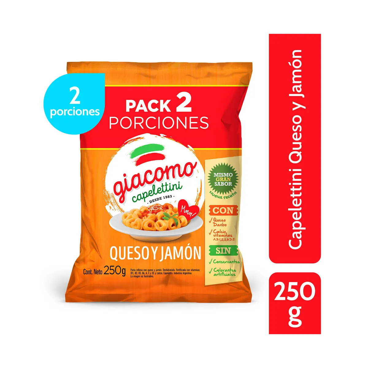 Capelletini Giacomo jamón queso bolsa 250 g.