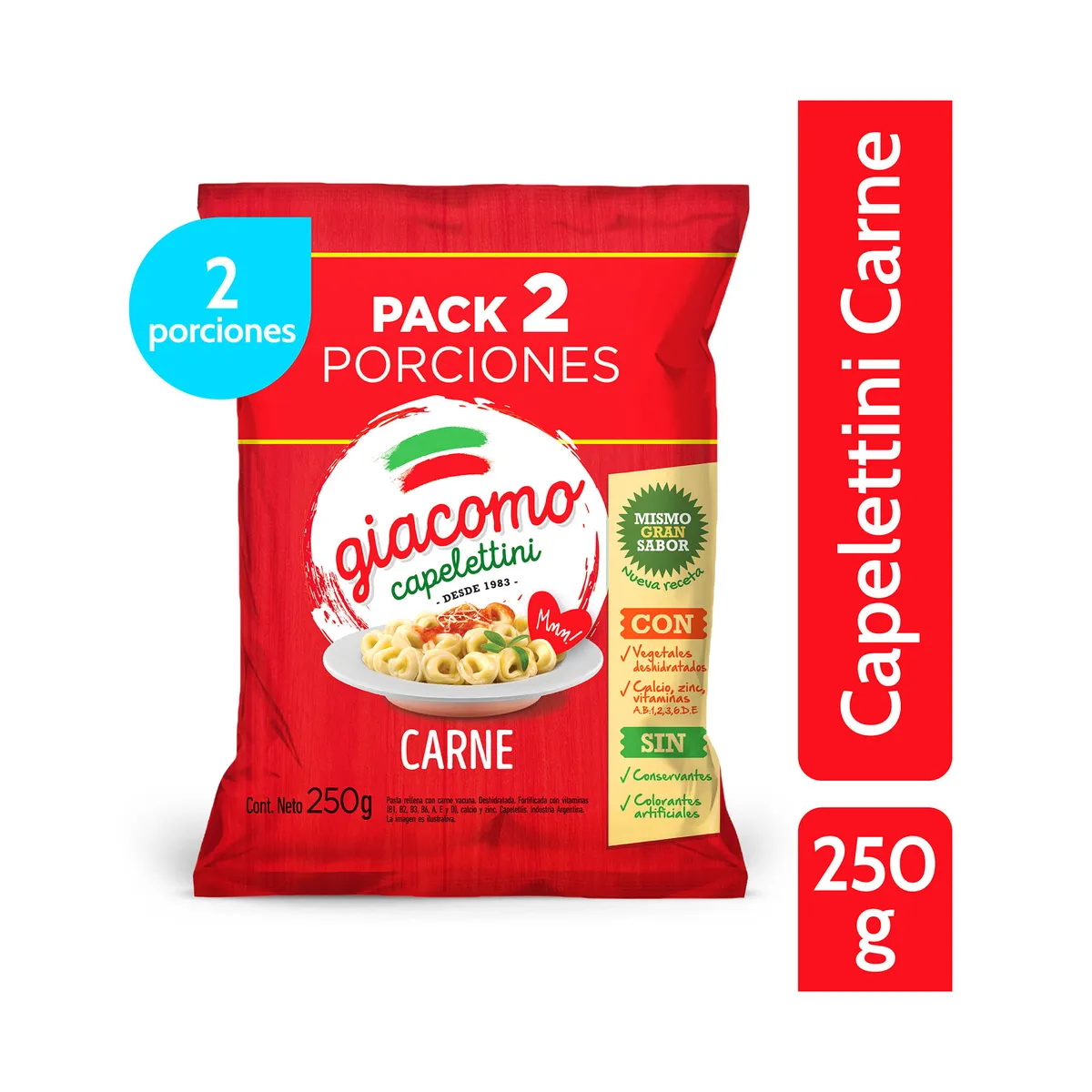 Capelletini Giacomo carne bolsa 250 g.