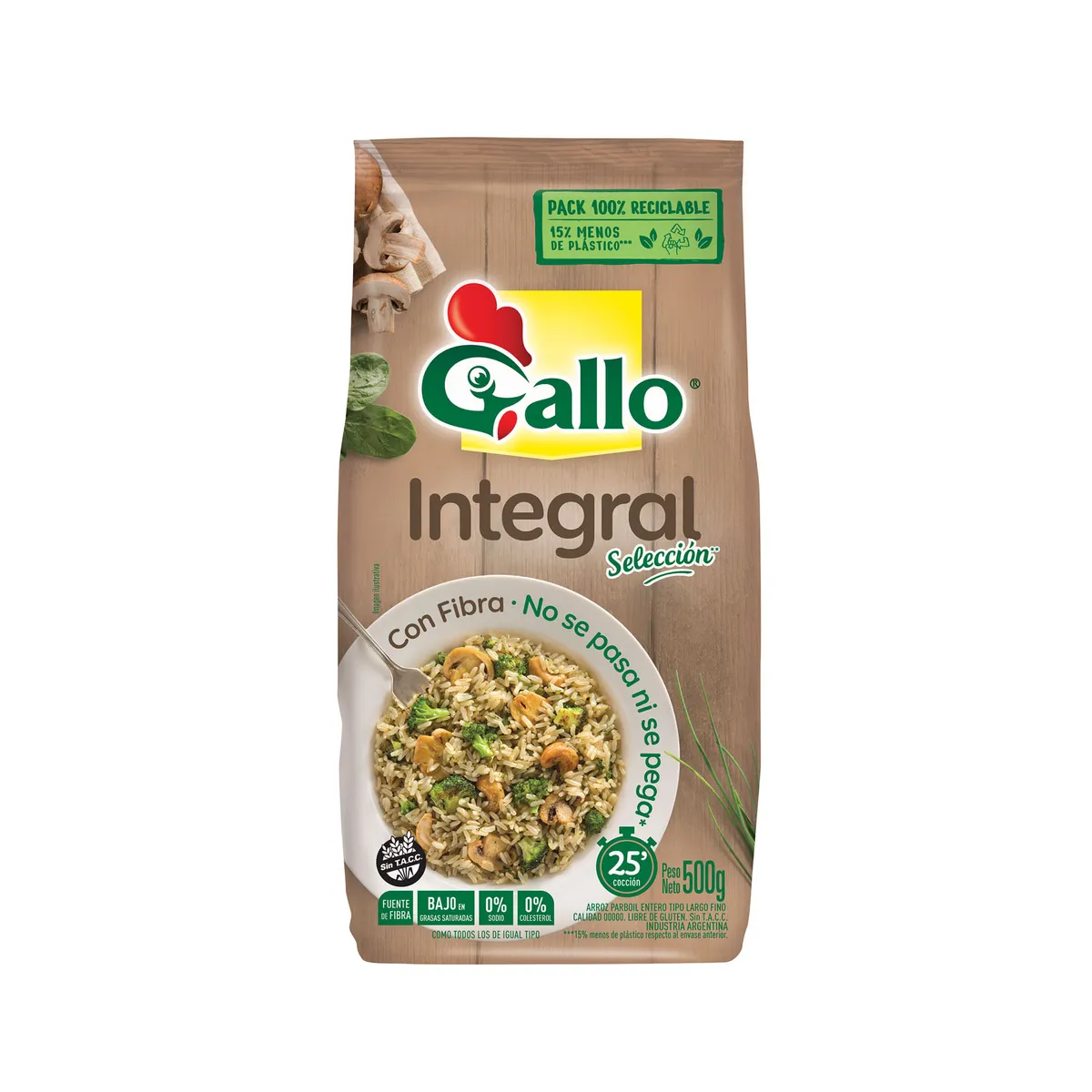 Arroz integral Gallo en bolsa 500 g.