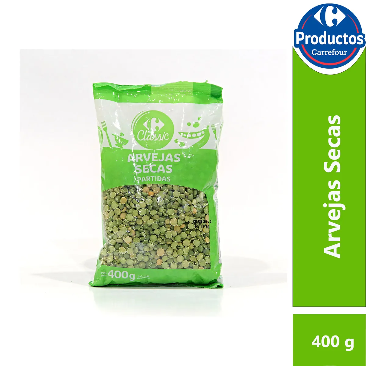 Arvejas secas Carrefour Classic en bolsa 400 g.