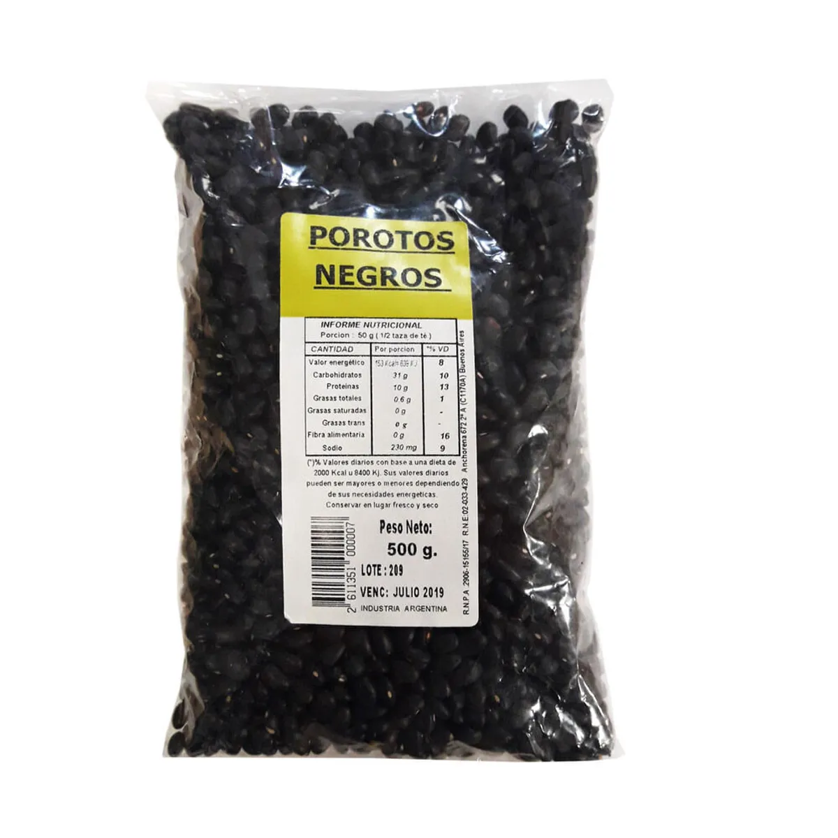 Porotos negros secos 500 g.