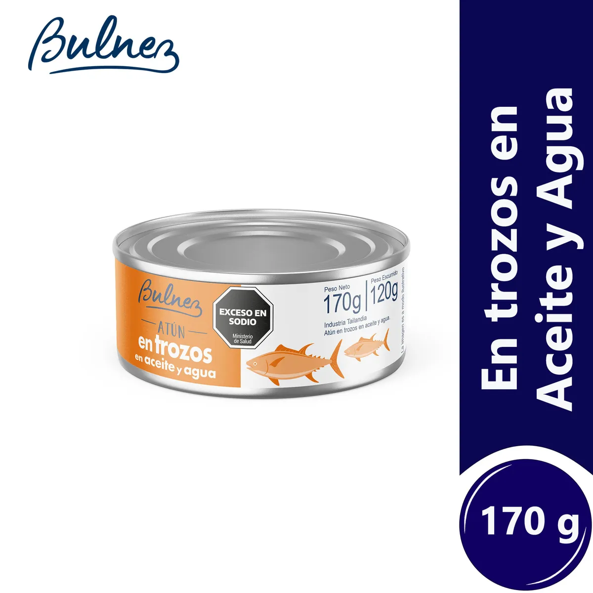 Atún en trozos en aceite Bulnez en lata 170 g.
