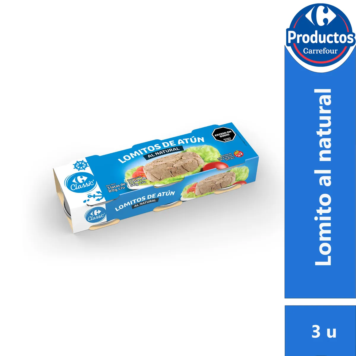 Lomitos de atún Carrefour al natural 3 x 80 g.