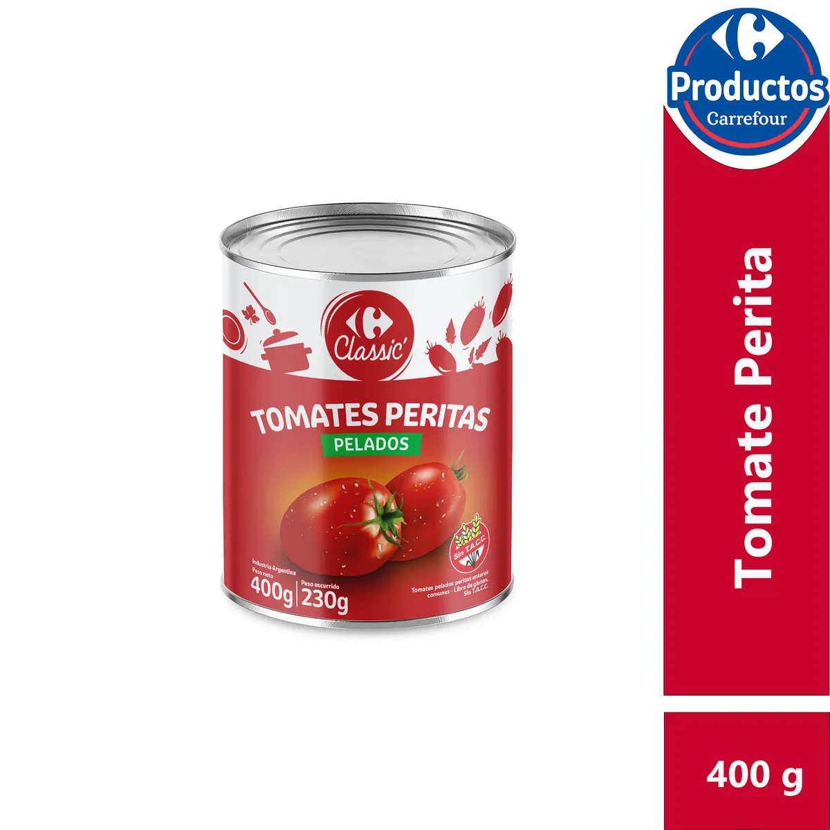 Tomate perita entero Carrefour classic en lata 400 cc.
