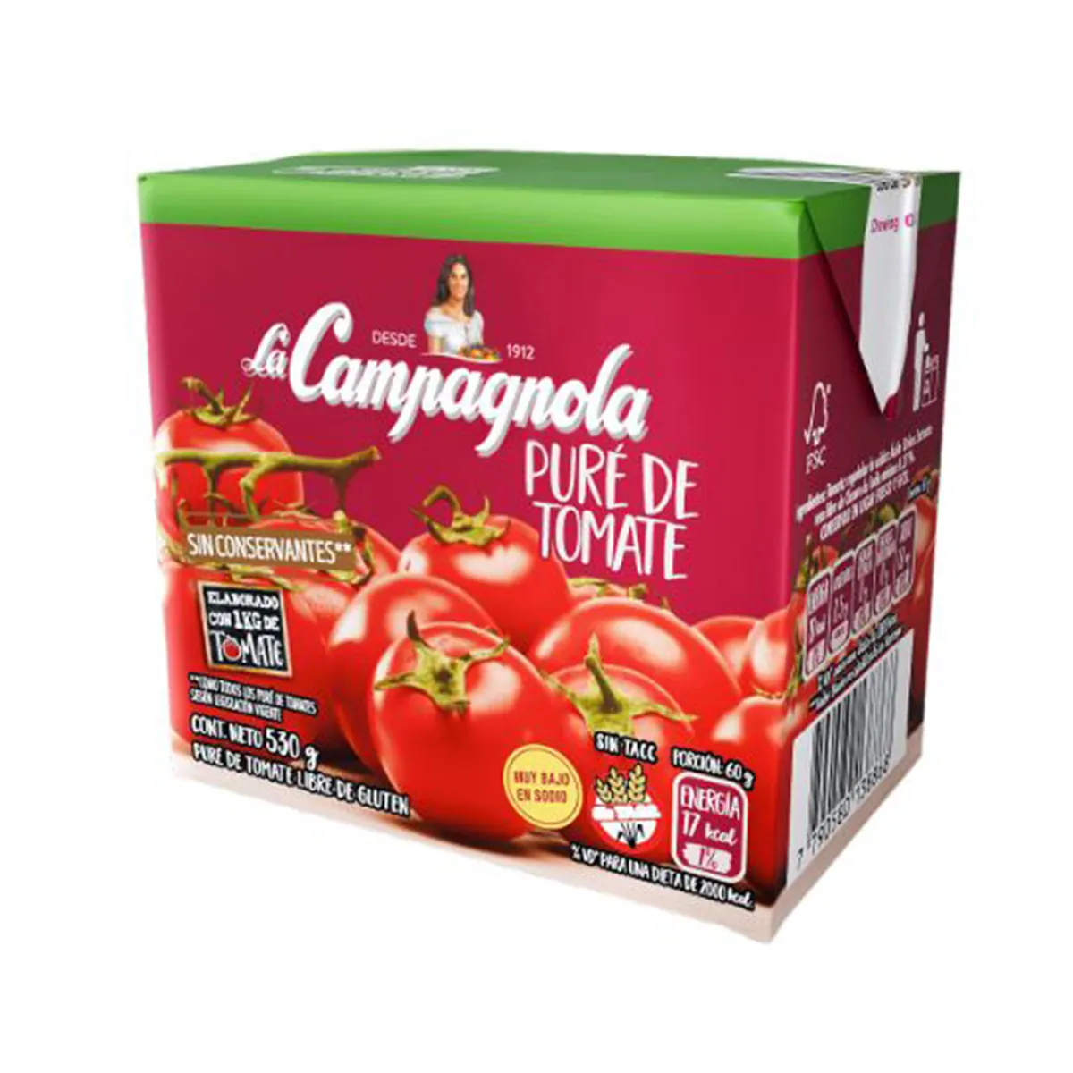 Puré de tomate La Campagnola tetra 530 g.