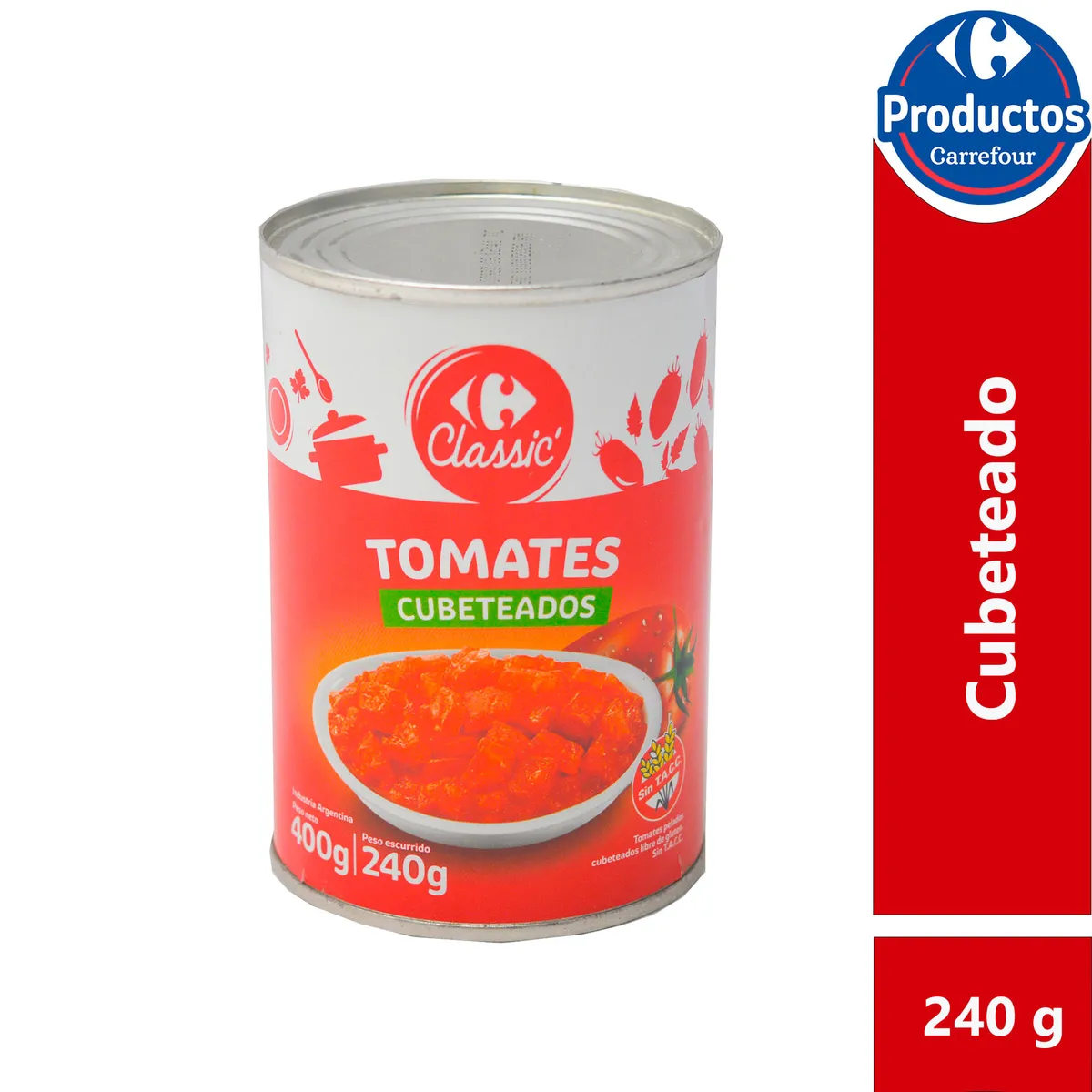 Tomate perita Classic cubeteados en lata 400 g.