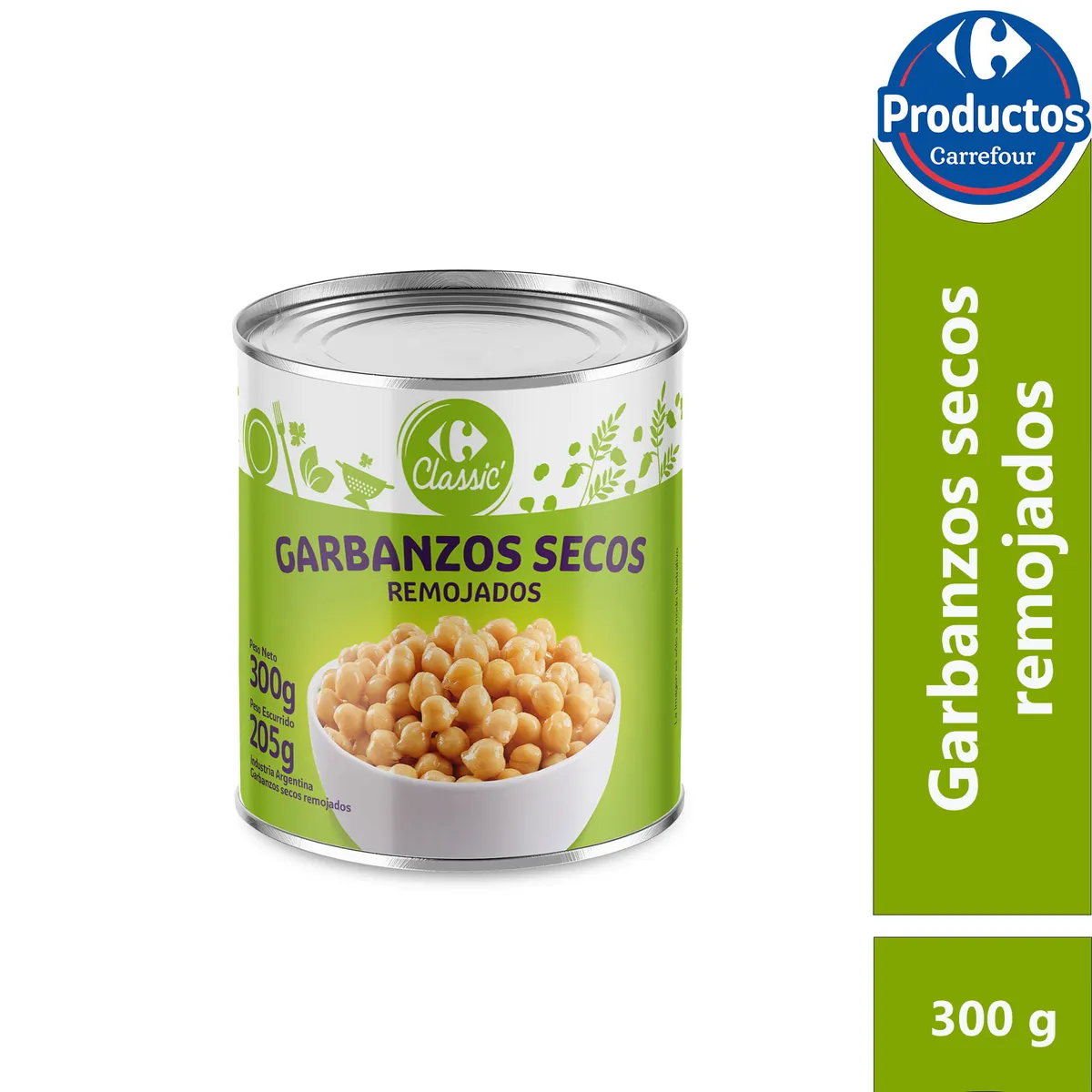 Garbanzos secos remojados Carrefour classic en lata 300 g.
