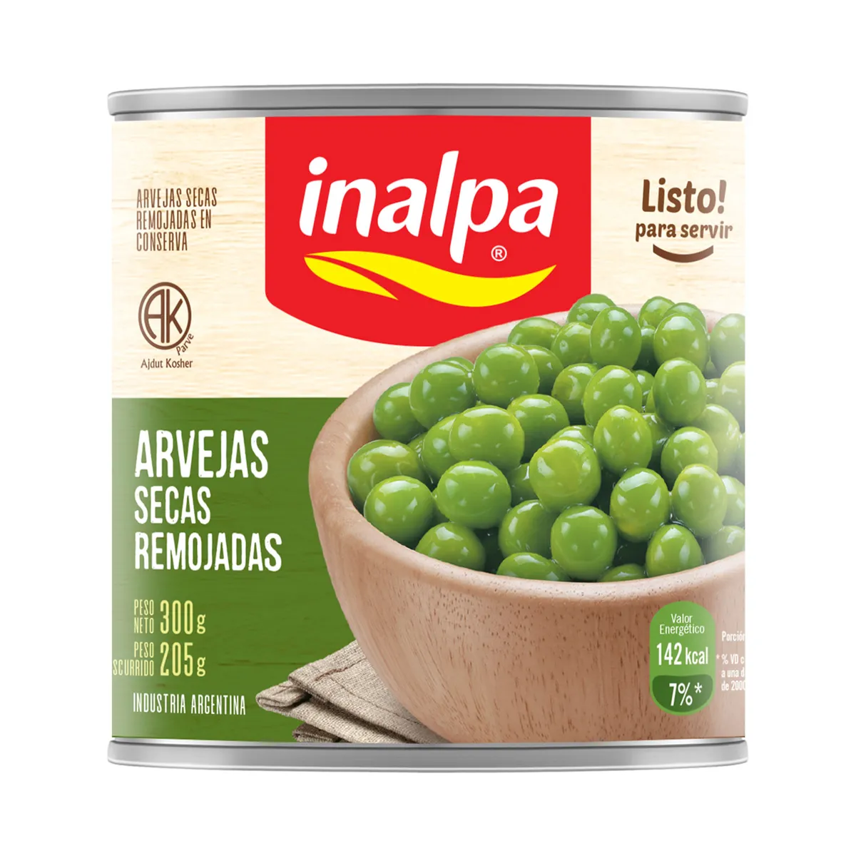 Arvejas secas remojadas Inalpa lata 300 g.