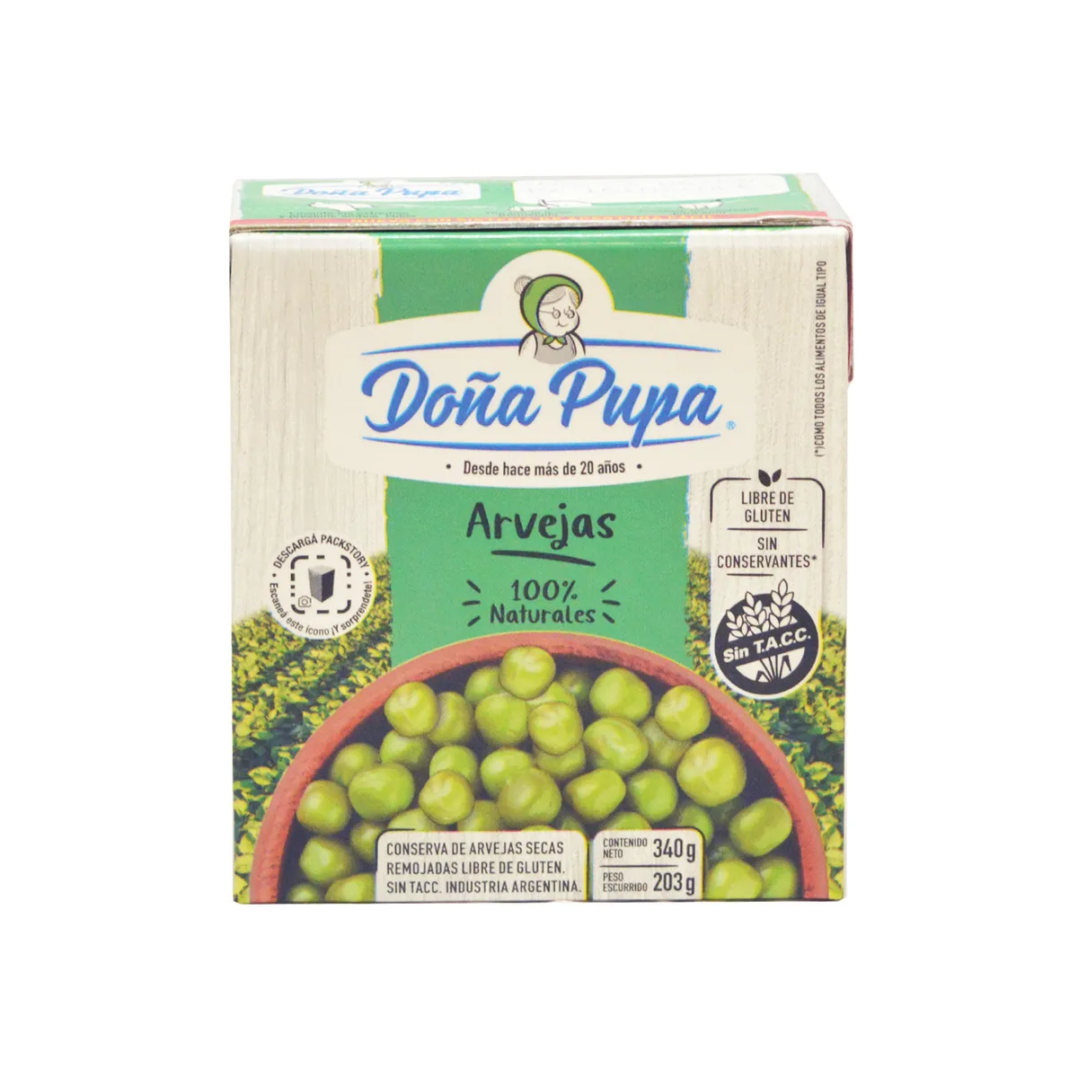 Arvejas secas remojadas Doña Pupa tetra 340 g.