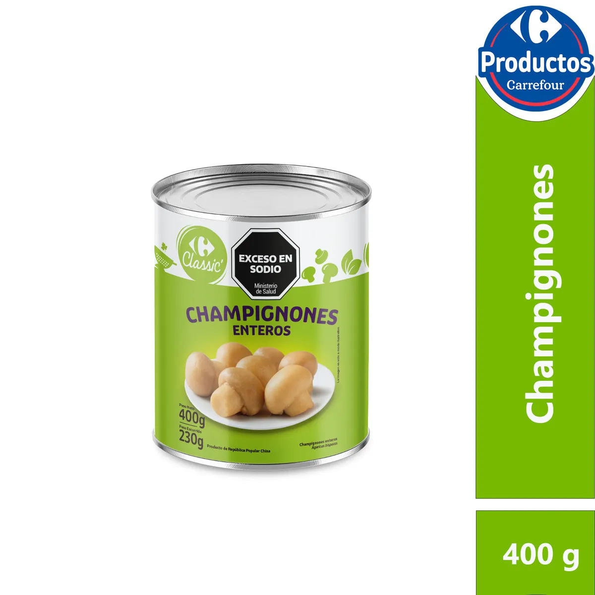 Champignones enteros Carrefour Classic 400 g.