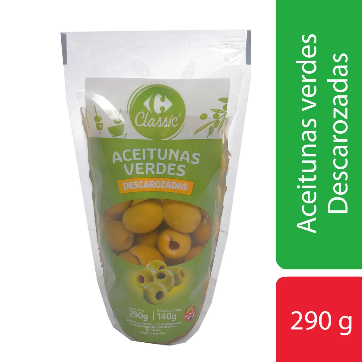 Aceituna verde Carrefour descarozadas classic dp 140 g.